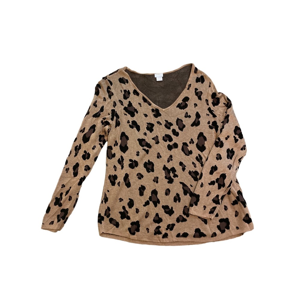 Chico’s Brown V-Neck Leopard Print Sweater 2